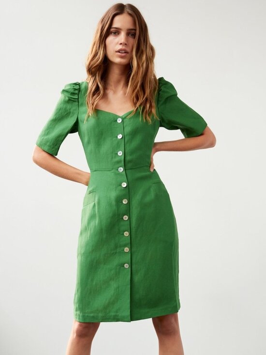 Aritzia Dresses & Skirts - Aritzia Le Fou Wilfred Michalina Dress NWT Puff Sleeve Emerald Green Size 8